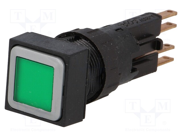 Switch: push-button; Stabl.pos: 1; 16mm; green; filament lamp