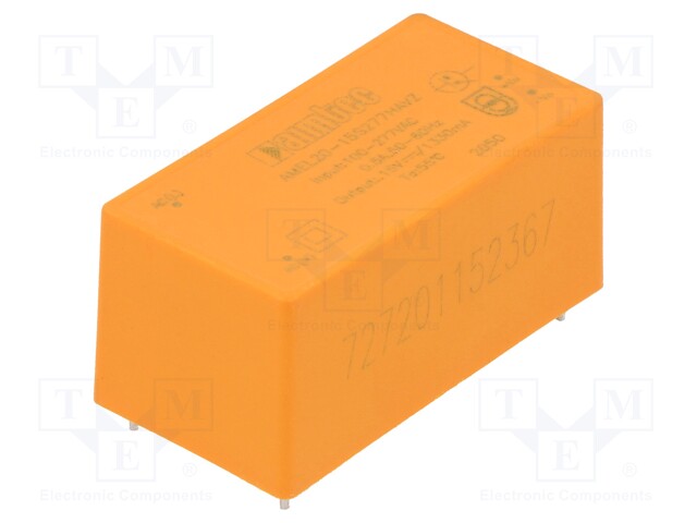 Converter: AC/DC; 20W; Uout: 15VDC; Iout: 1.33A; 85%; Mounting: PCB