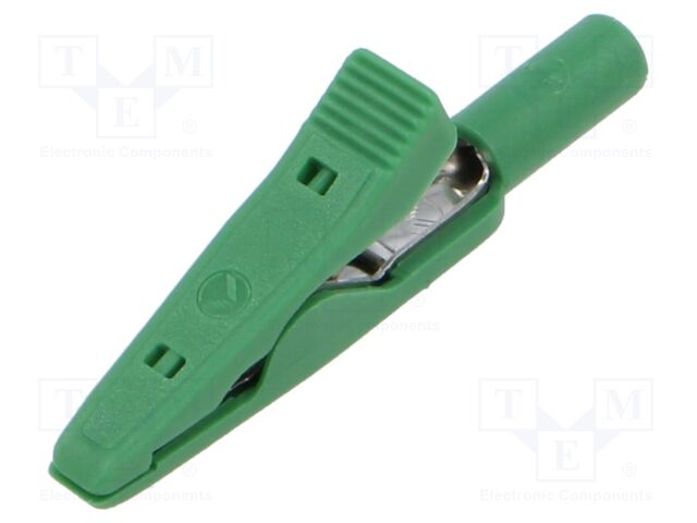 Crocodile clip; 6A; 60VDC; green; Overall len: 41.5mm; 30VAC