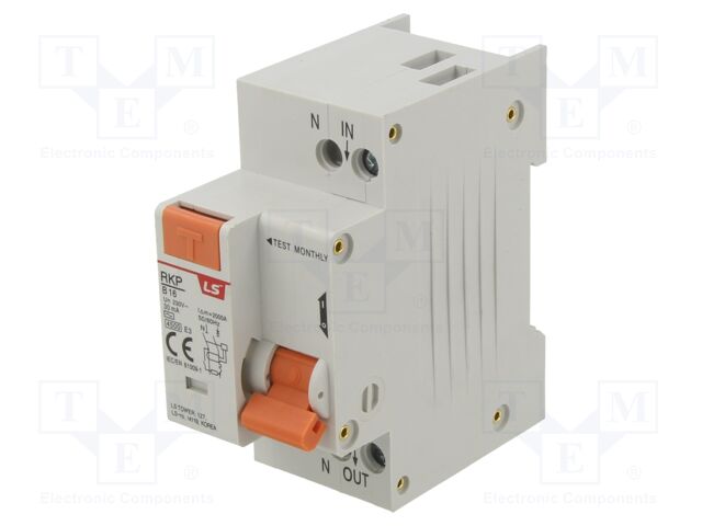 RCBO breaker; Inom: 16A; Ires: 30mA; Poles: 1+N; 230/400VAC; IP20