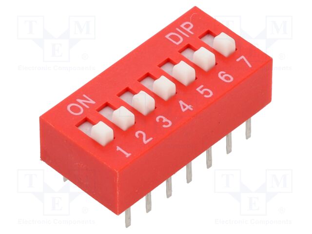 Switch: DIP-SWITCH; Poles number: 7; OFF-ON; 0.025A/24VDC; Pos: 2/7