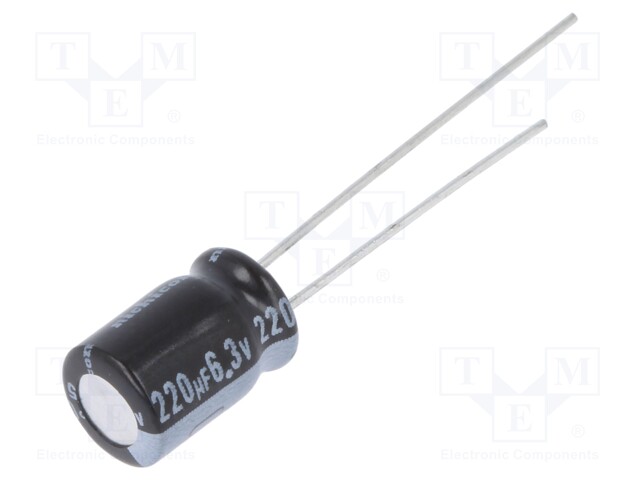 Capacitor: electrolytic; THT; 220uF; 6.3VDC; Ø6.3x9mm; Pitch: 2.5mm