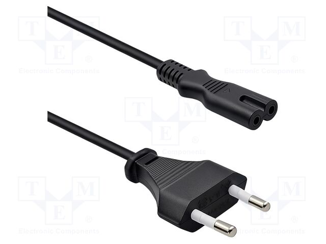 Cable; 2x0.75mm2; CEE 7/16 (C) plug,IEC C7 female; PVC; 3m; black