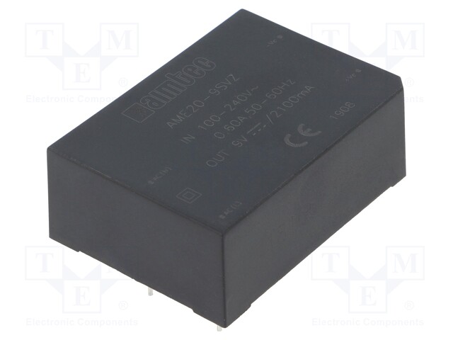 Converter: AC/DC; 18.9W; Uout: 9VDC; Iout: 2.1A; 79%; Mounting: PCB