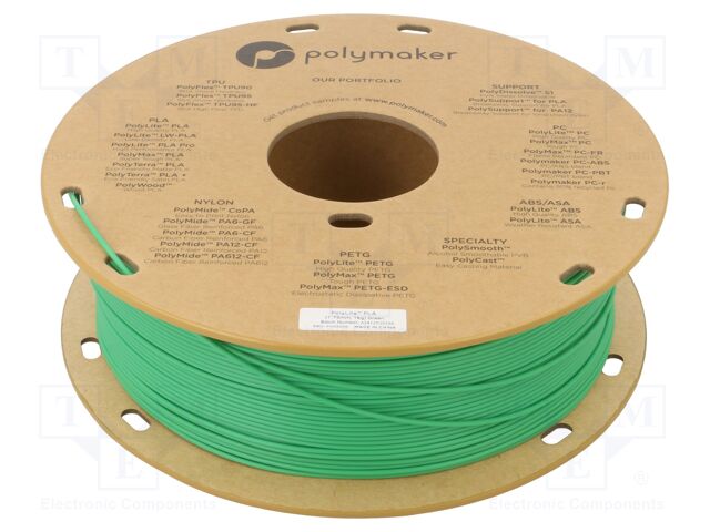Filament: PLA; 1.75mm; green; 190÷230°C; 1kg; Table temp: 45°C