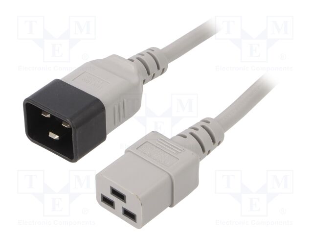 Cable; 3x1.5mm2; IEC C19 female,IEC C20 male; PVC; 5m; grey; 16A