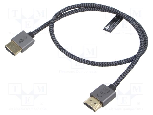 Cable; HDMI plug,both sides; PVC; textile; 0.5m; black-grey