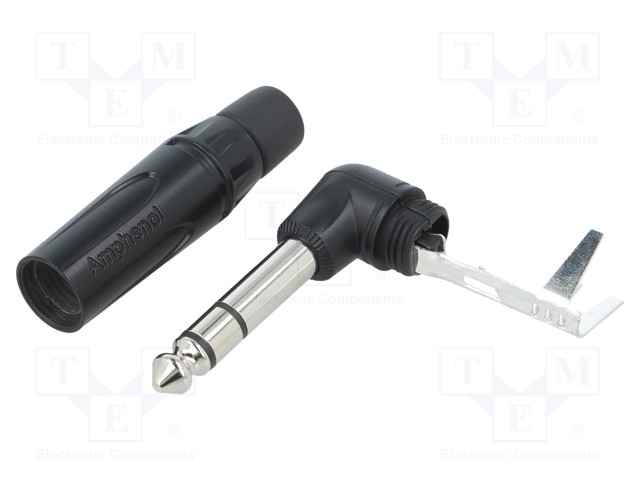 Plug; Jack 6,35mm; male; stereo; angled 90°; for cable; soldering