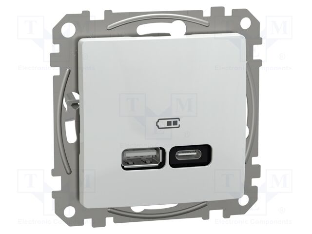 USB power socket; 220/240VAC; IP20; white; Sedna; Illumin: none