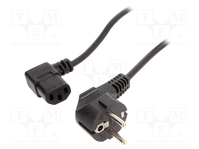 Cable; CEE 7/7 (E/F) plug angled,IEC C13 female 90°; 1.8m; PVC