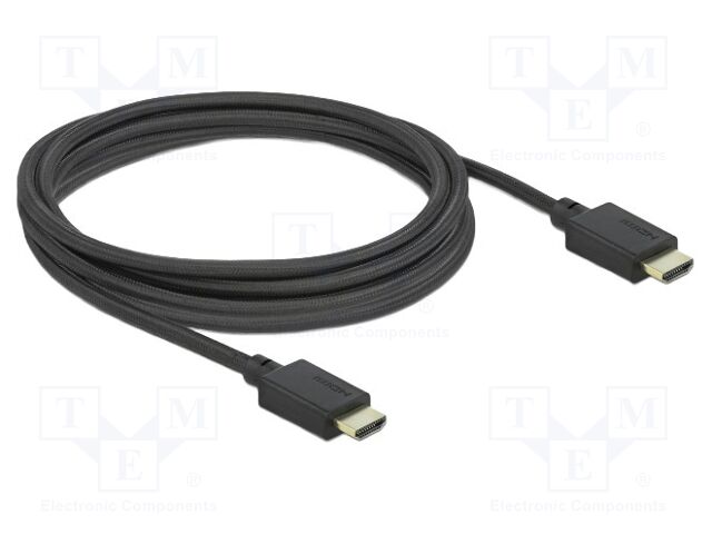 Cable; HDMI plug,both sides; textile; Len: 2.5m; black; 30AWG