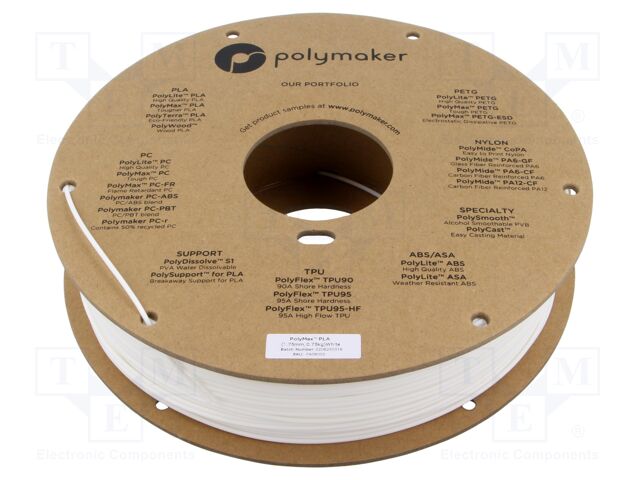 Filament: PLA Tough; 1.75mm; white; 190÷230°C; 750g; PolyMax™