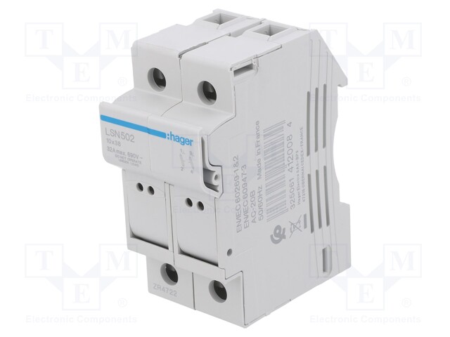 Fuse disconnector; 10x38mm; DIN; 32A; 690V; Poles: 2; -40÷70°C; IP20