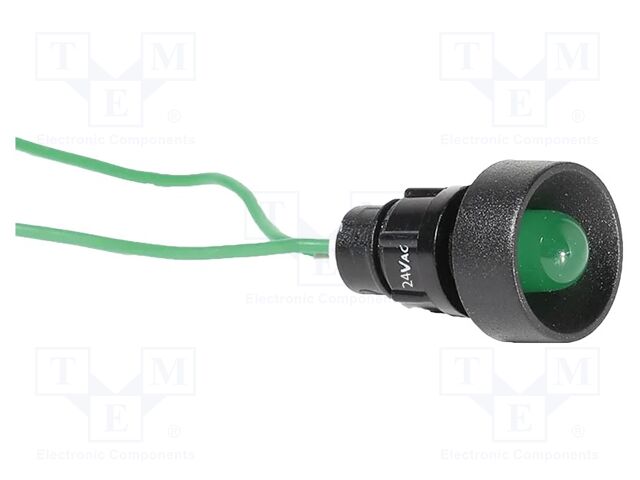 Indicator: LED; recessed; green; 24VAC; Ø10mm; IP20; cables; 330mm