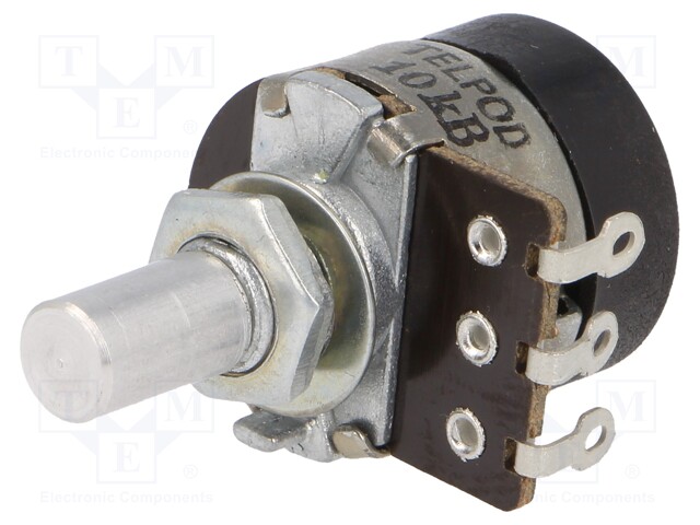 Potentiometer: shaft; single turn; 10kΩ; 100mW; ±20%; on panel; 6mm