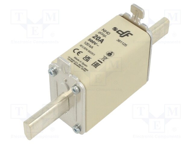 Fuse: fuse; gG; 20A; 500VAC; 250VDC; ceramic; NH0