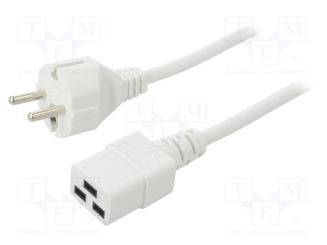 Cable; 3x1mm2; CEE 7/7 (E/F) plug,IEC C19 female; PVC; 2m; white