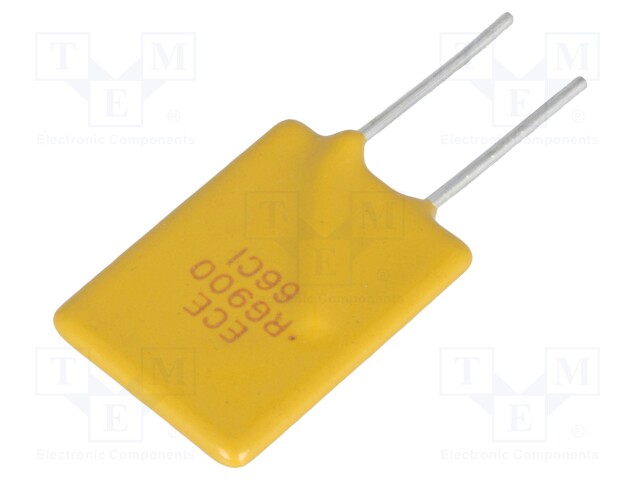 Fuse: PTC polymer; 9A; Pitch: 5.1mm; Leads dim: Ø0.81x7.6mm