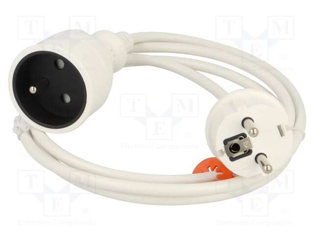 Extension lead; Sockets: 1; PVC; white; 3x1mm2; 1.5m; 10A; STANDARD