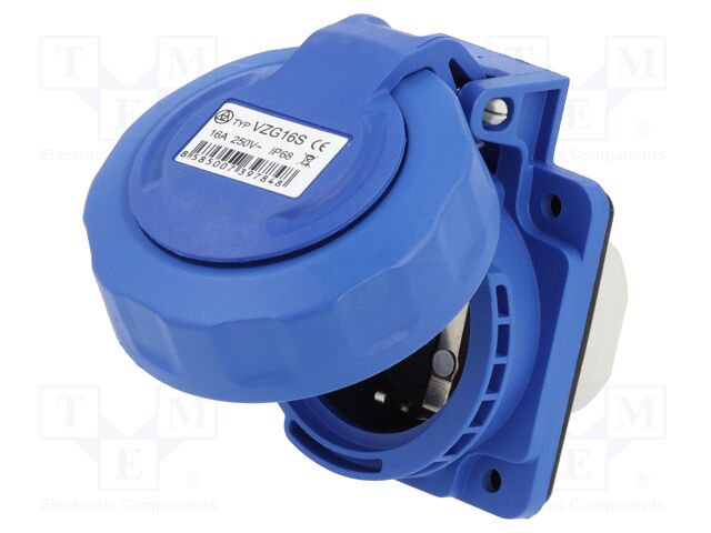 Connector: AC supply; socket; female; 16A; 250VAC; PIN: 3; 2P+PE