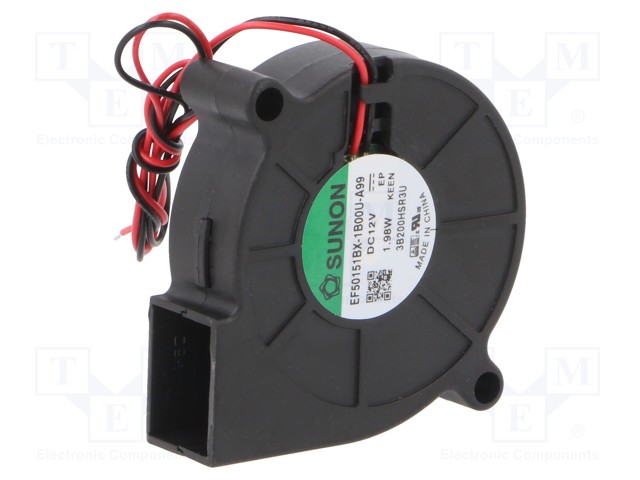Fan: DC; blower; 12VDC; 51.6x51.7x15mm; 9.17m3/h; 45.8dBA; 6200rpm
