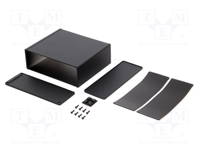 Enclosure: with panel; 1457U; aluminium; black; IP65