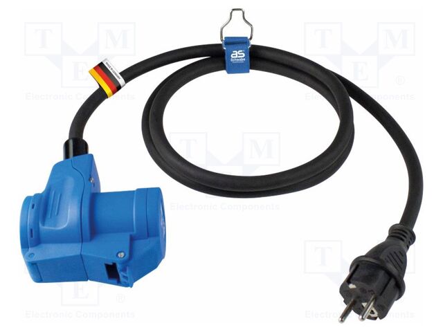 Extension lead; 3G2.5mm2; Sockets: 2; rubber; black; 1.5m; 16A