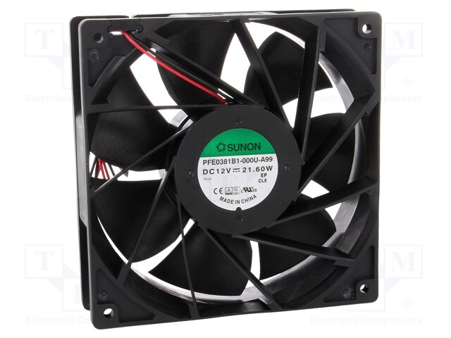 Fan: DC; axial; 12VDC; 140x140x38mm; 405.2m3/h; 62dBA; ball bearing