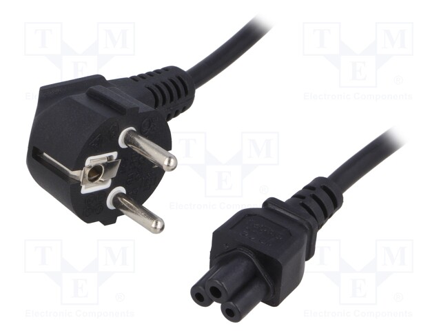 Cable; CEE 7/7 (E/F) plug angled,IEC C5 female; 1.4m; black