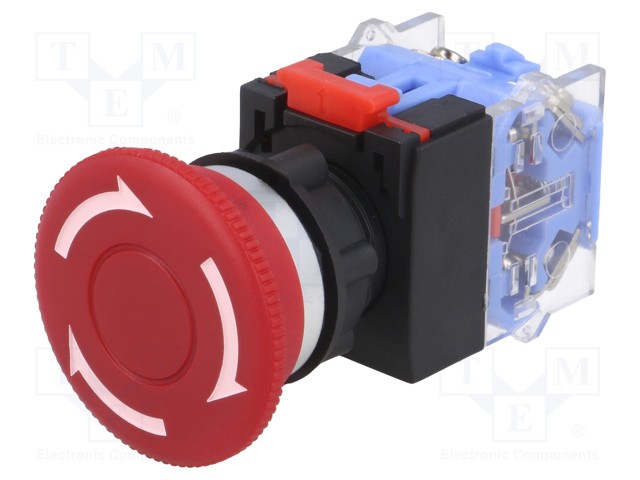 Switch: emergency stop; Stabl.pos: 2; NC + NO; 3A/220VAC; 22mm; red