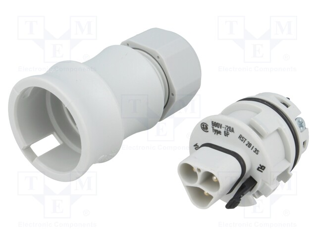 Plug; Connector: circular; male; PIN: 3; silver plated; 20A; 250V