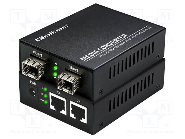 Converter; DC socket,RJ45 socket x2,SFP x2; black; metal