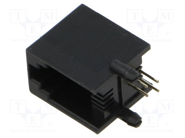 Socket; RJ9; PIN: 4; Layout: 4p4c; on PCBs,PCB snap; THT; angled 90°