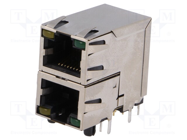Socket; RJ45; Cat: 5; shielded,double,with LED; Layout: 8p8c; THT