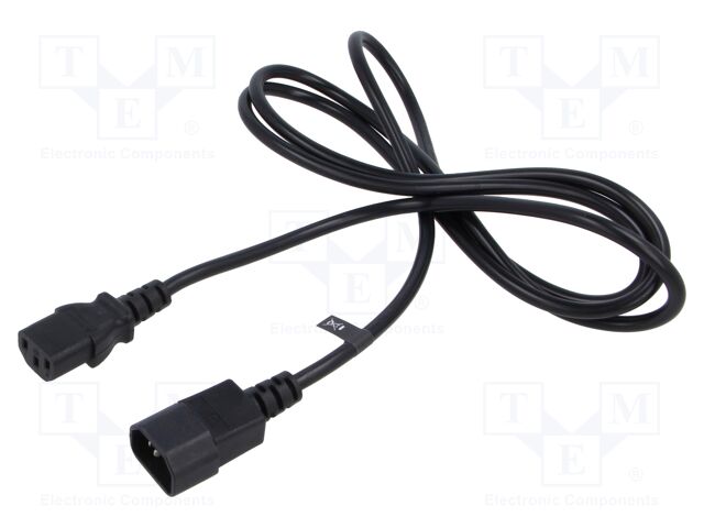 Cable; 3x0.75mm2; IEC C13 female,IEC C14 male; PVC; 1.8m; black