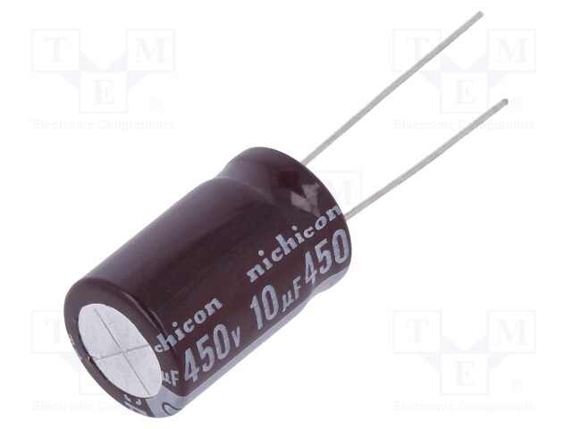 Capacitor: electrolytic; THT; 10uF; 450VDC; Ø12.5x20mm; Pitch: 5mm