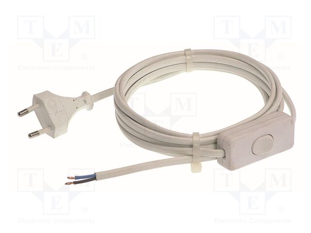 Cable; 2x0.75mm2; CEE 7/16 (C) plug,wires; PVC; 3m; white; 2.5A