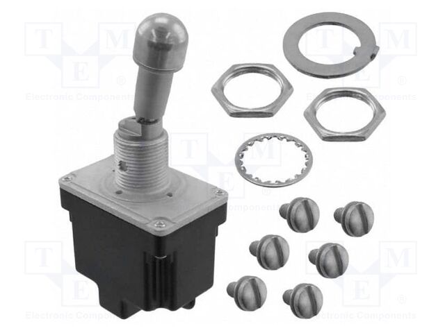 Switch: toggle; Pos: 3; SPDT x2; ON-ON-ON; 6A/230VAC; 18A/28VDC