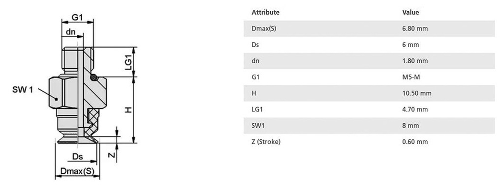 Suction cup; 6mm; 1g; M5-M; Shore hardness: 55; 0.02cm3; SUF