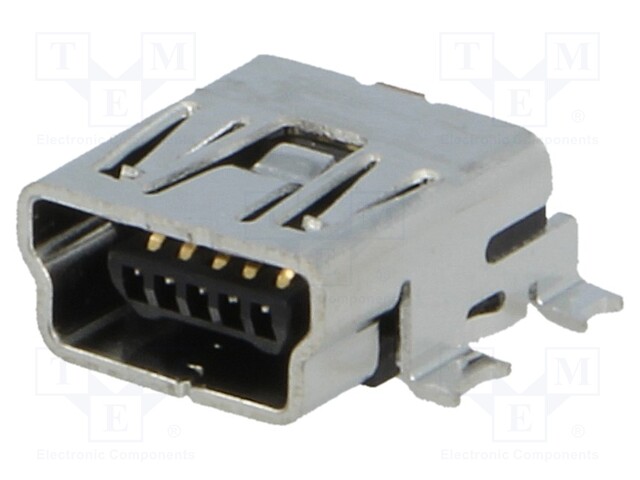Socket; USB B mini; on PCBs; SMT; PIN: 5; horizontal; gold-plated