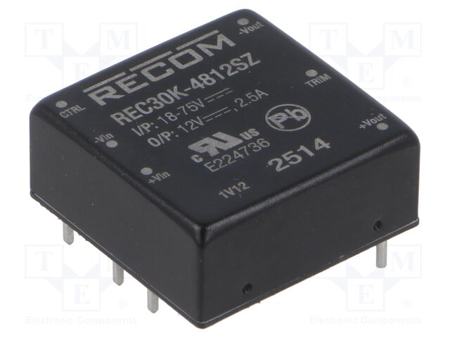 Converter: DC/DC; 30W; Uin: 36÷75V; Uout: 12VDC; Iout: 2.5A; 1"x1"
