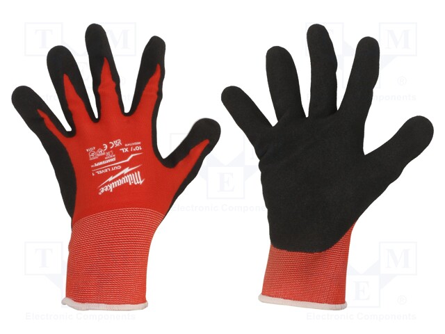 Protective gloves; Size: 10,XL; black/red; Resistance to: cutting