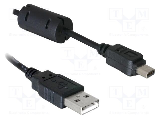 Cable; USB A plug,USB B mini 12pin plug; 1m; black