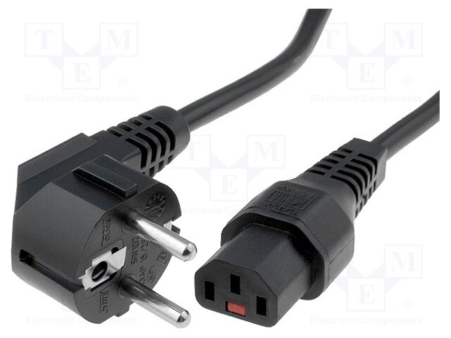 Cable; CEE 7/7 (E/F) plug angled,IEC C13 female; 5m; black; PVC