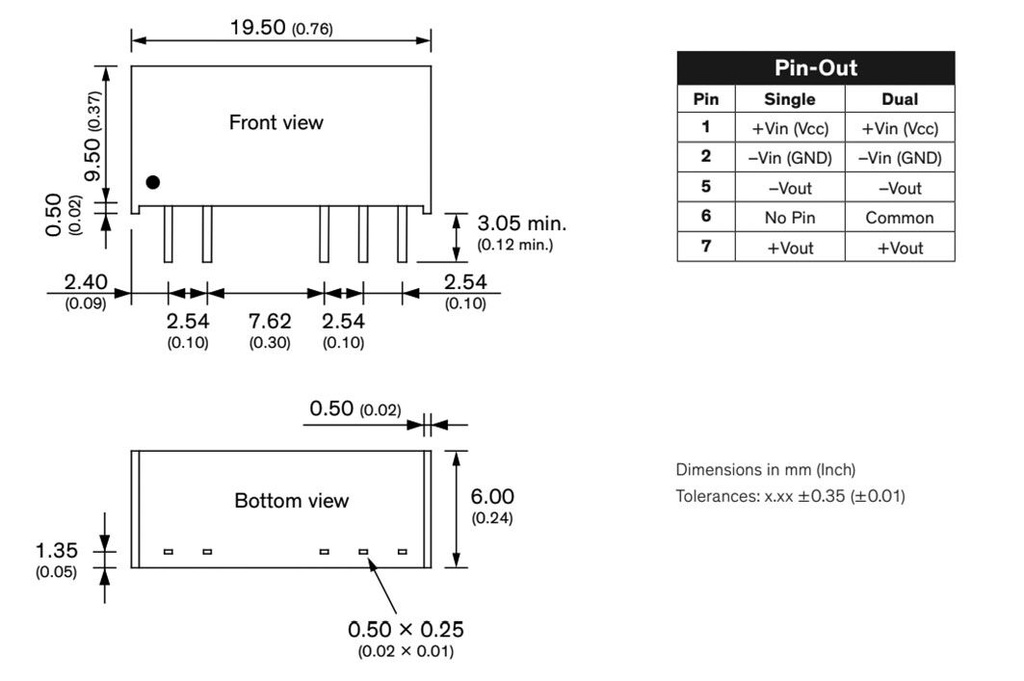 Converter: DC/DC; 1W; Uin: 4.5÷5.5V; Uout: 3.3VDC; Iout: 260mA; SIP7
