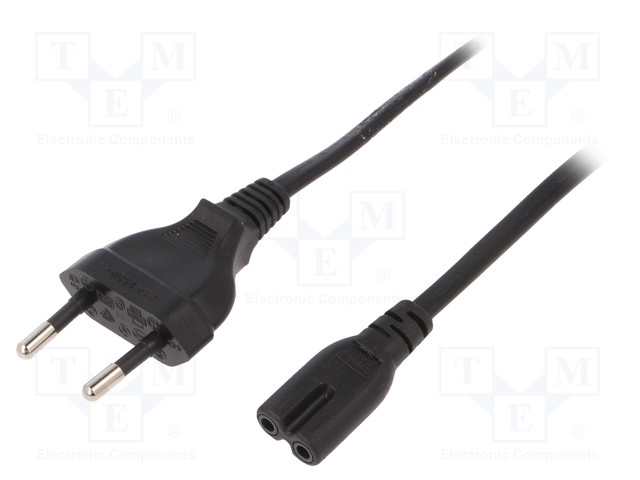 Cable; CEE 7/16 (C) plug,IEC C7 female; 3m; black; 2.5A; 250V