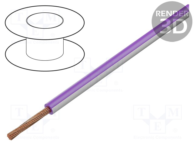 Wire; LgY; stranded; Cu; 1mm2; violet-white; PVC; 300/500V; 100m