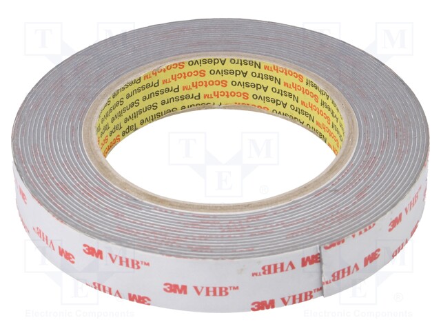 Tape: fixing; W: 19mm; L: 5m; Thk: 1.1mm; acrylic; grey