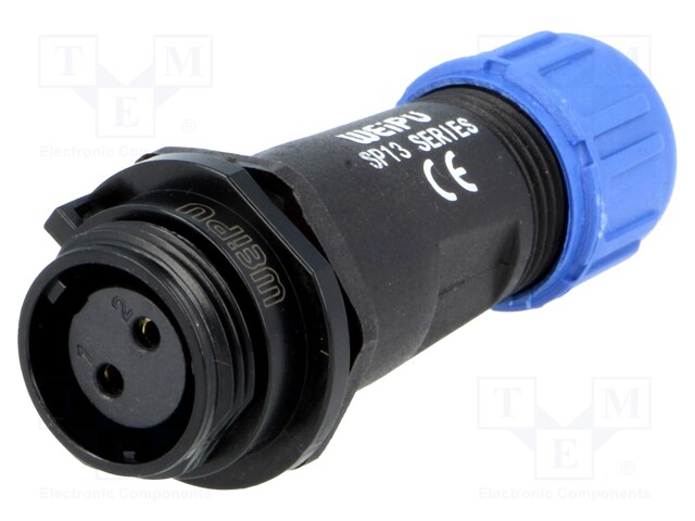 Plug; female; SP13; PIN: 2; IP68; 4÷6.5mm; 13A; soldering; for cable