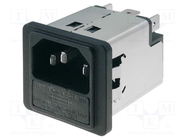 Connector: AC supply; socket; male; 10A; 250VAC; IEC 60320; 0.4mH
